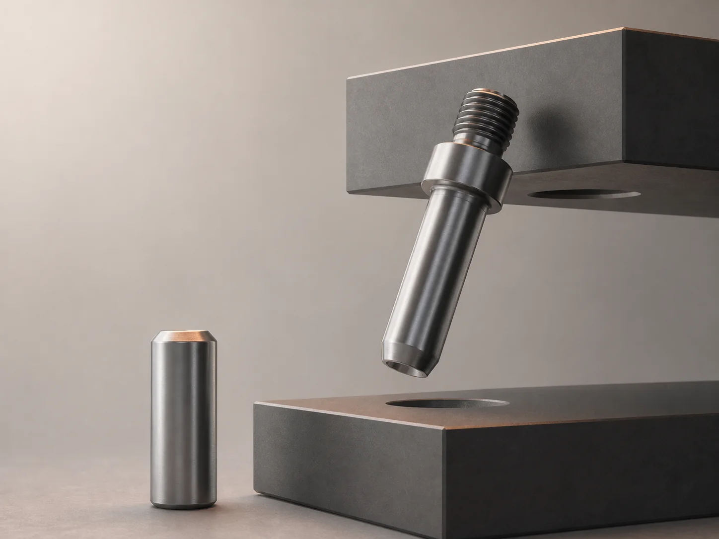 Concept visualization of a locating pin approaching aligned fixture interfaces